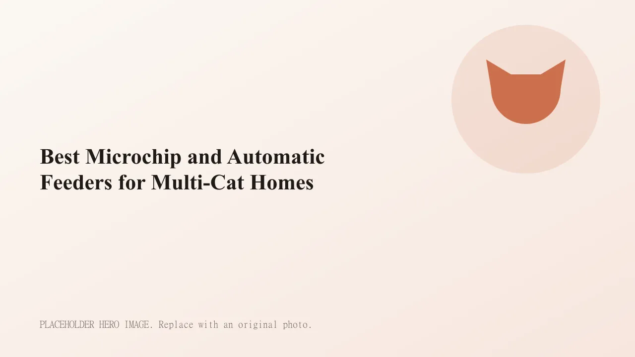 Two cats in a kitchen, one eating from a microchip feeder while the other waits nearby